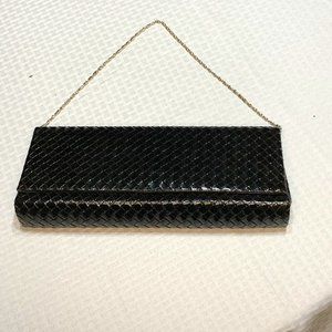 Black Foux Leather Weaved Clutch